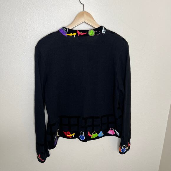 Just B Black Velour Decorative Sweater Cardigan XL - Picture 6 of 9